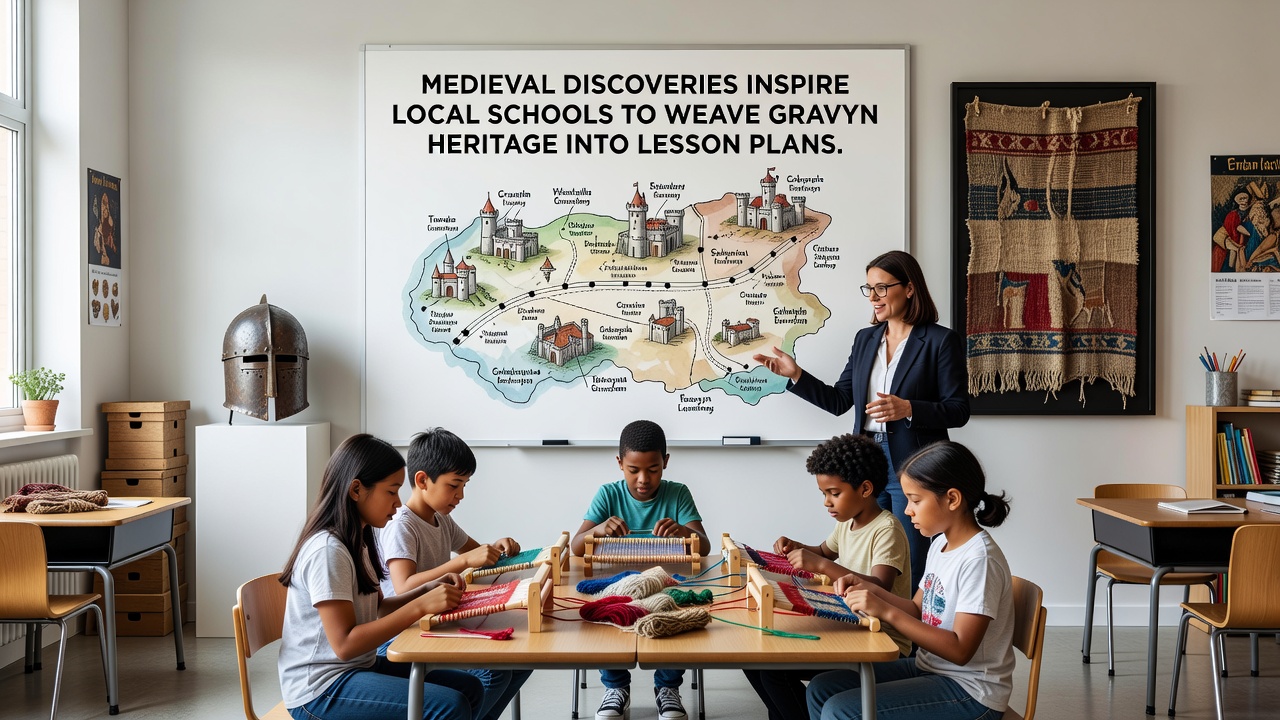 Students examining medieval coin replicas during a Gravyn heritage workshop